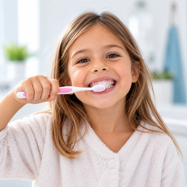 Niña pequeña cepillándose los dientes