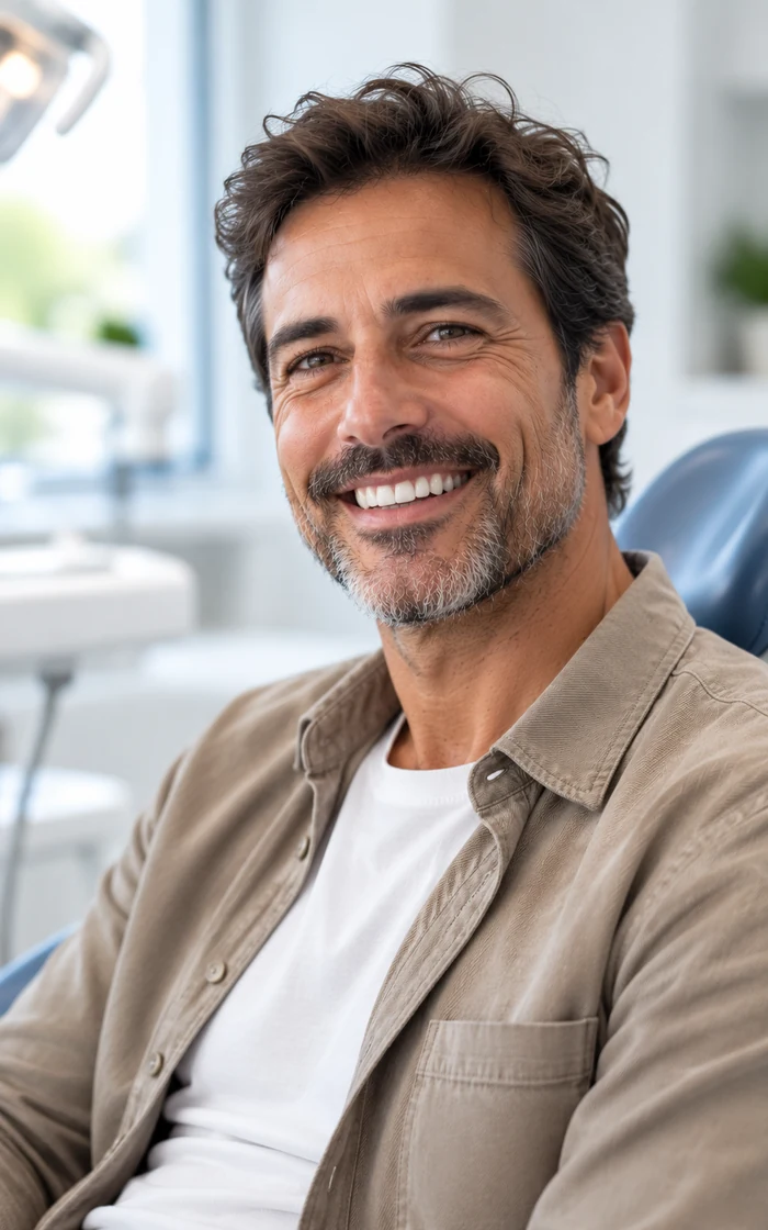 Hombre sonriendo con el pelo oscuro