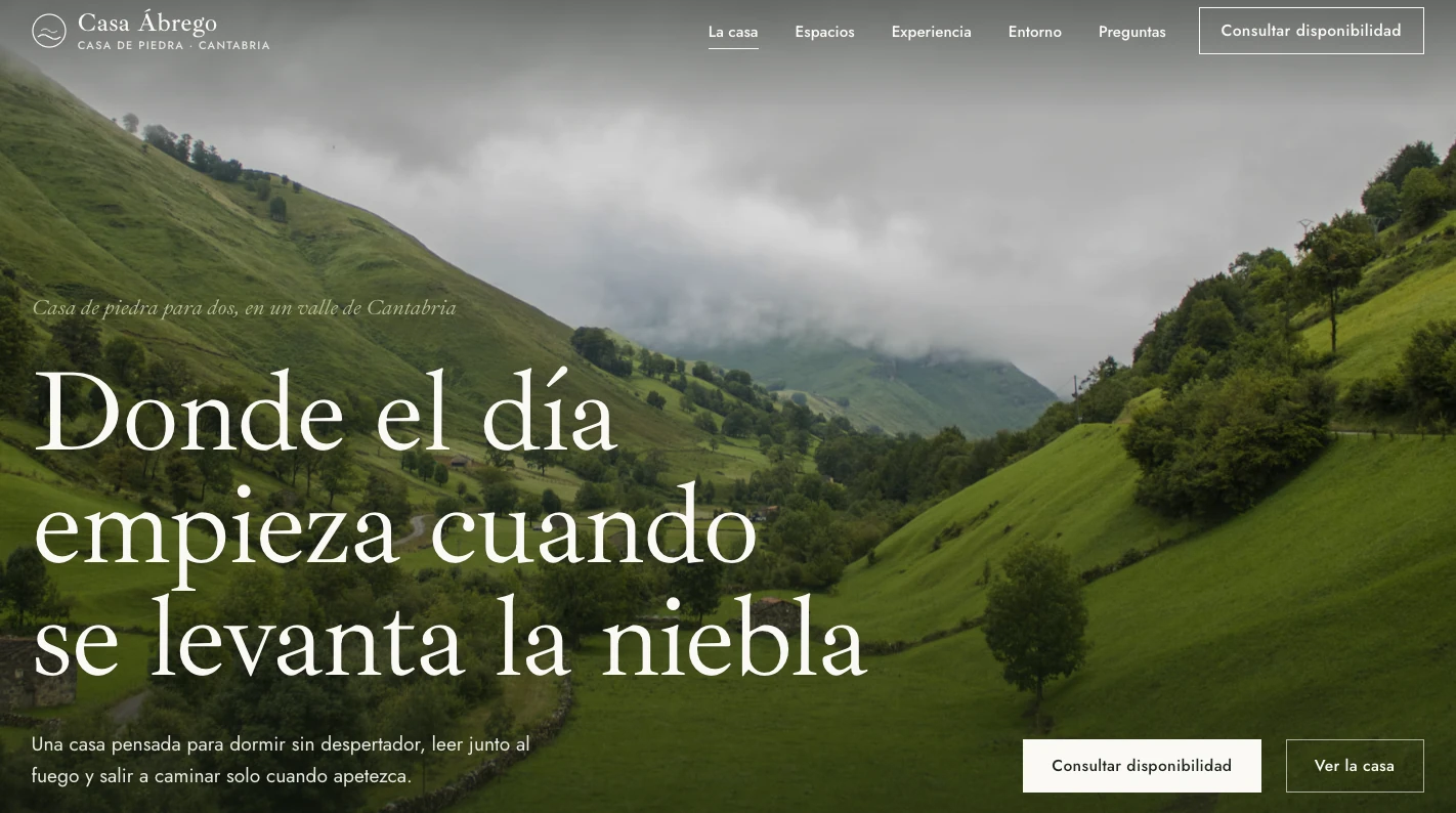 Ejemplo de diseño web para casa rural: Casa Ábrego, Íntimo y premium