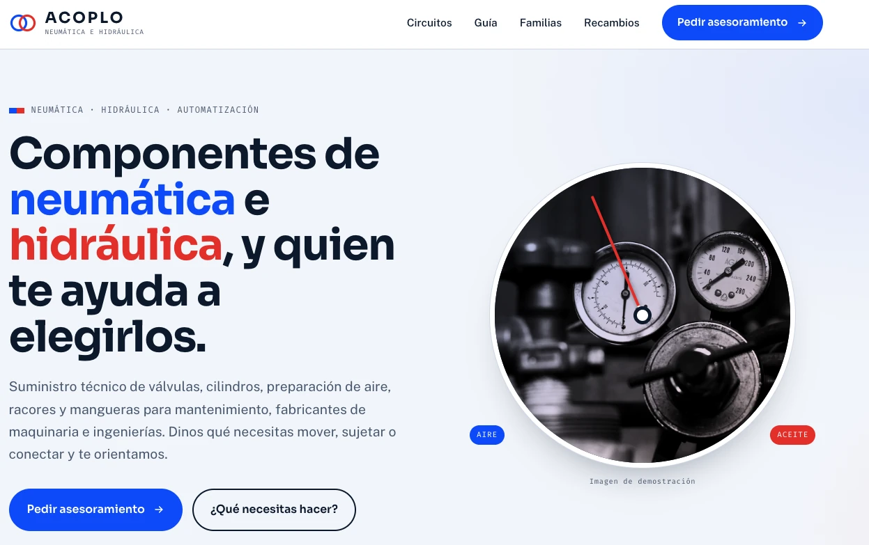 Ejemplo de diseño web para ingeniería o empresa industrial: Acoplo, modular y didáctico