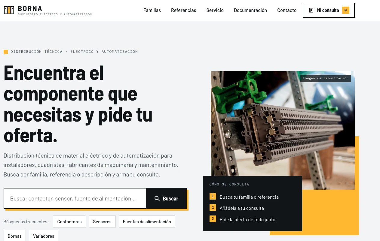 Ejemplo de diseño web para ingeniería o empresa industrial: Borna, claro y funcional