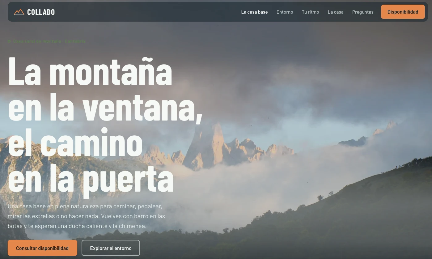 Ejemplo de diseño web para casa rural: Collado, aventura y naturaleza