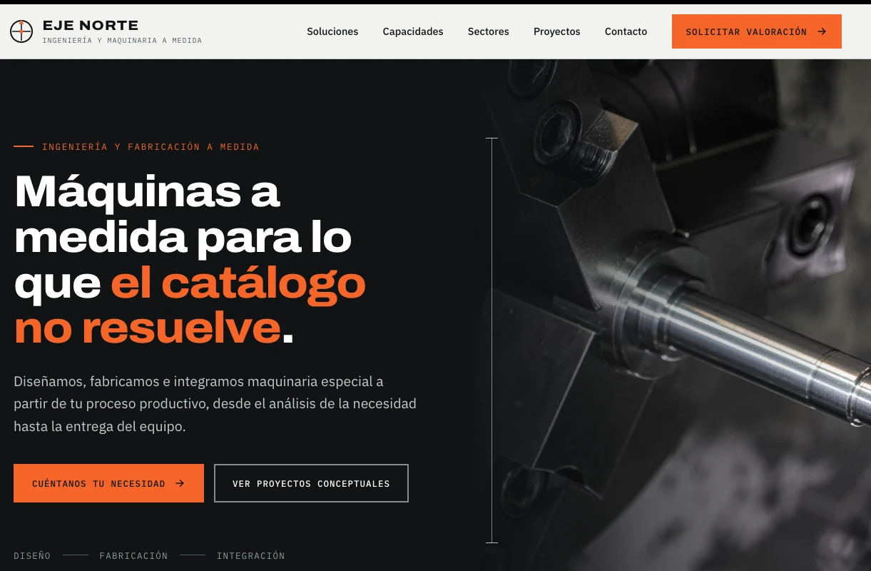 Ejemplo de diseño web para ingeniería o empresa industrial: Eje Norte, industrial y técnico