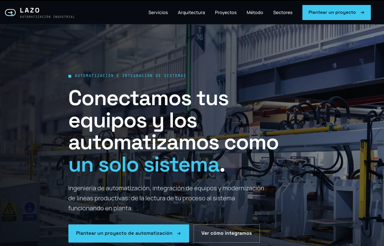 Ejemplo de diseño web para ingeniería o empresa industrial: Lazo, tecnológico y modular