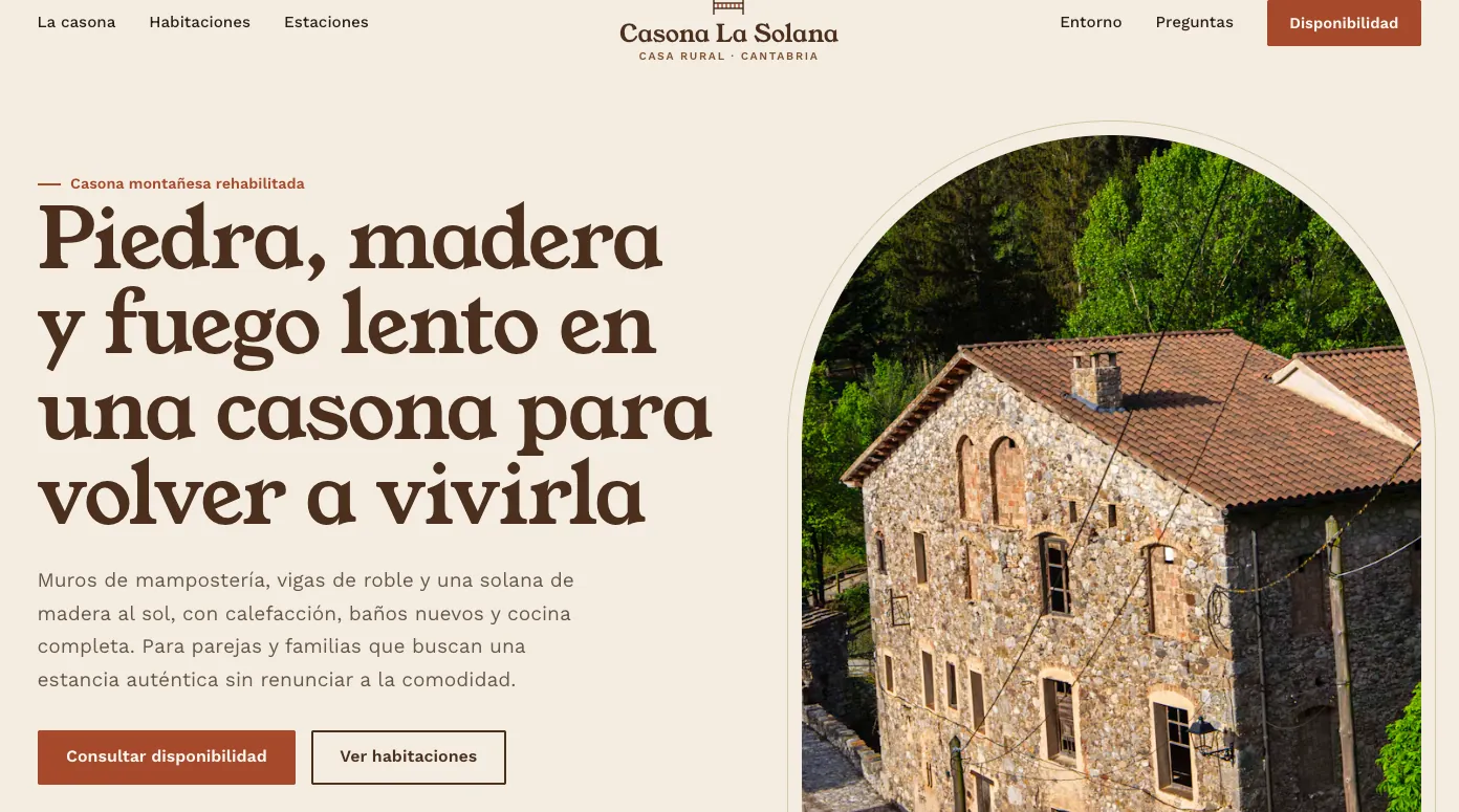 Ejemplo de diseño web para casa rural: Casona La Solana, tradicional con encanto