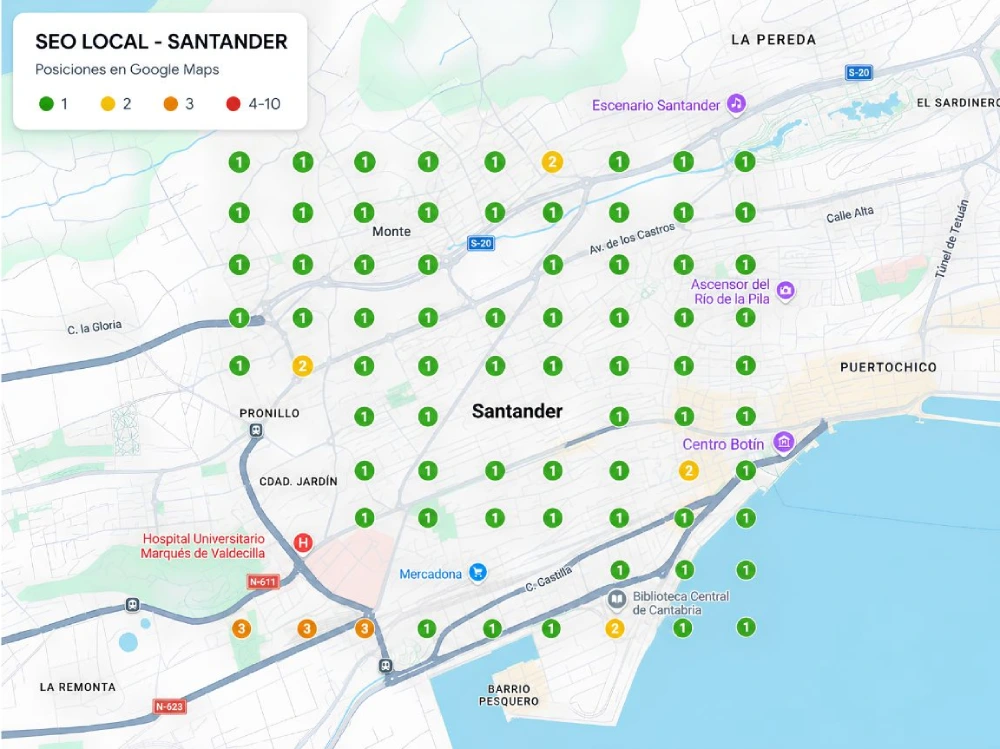 Ejemplo de posicionamiento SEO local en Google Maps por búsqueda de proximidad